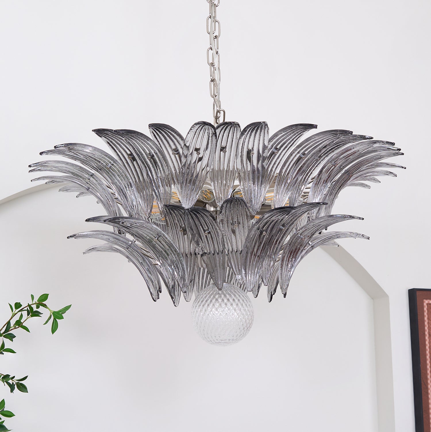 Glass Palmette Transparent Chandelier