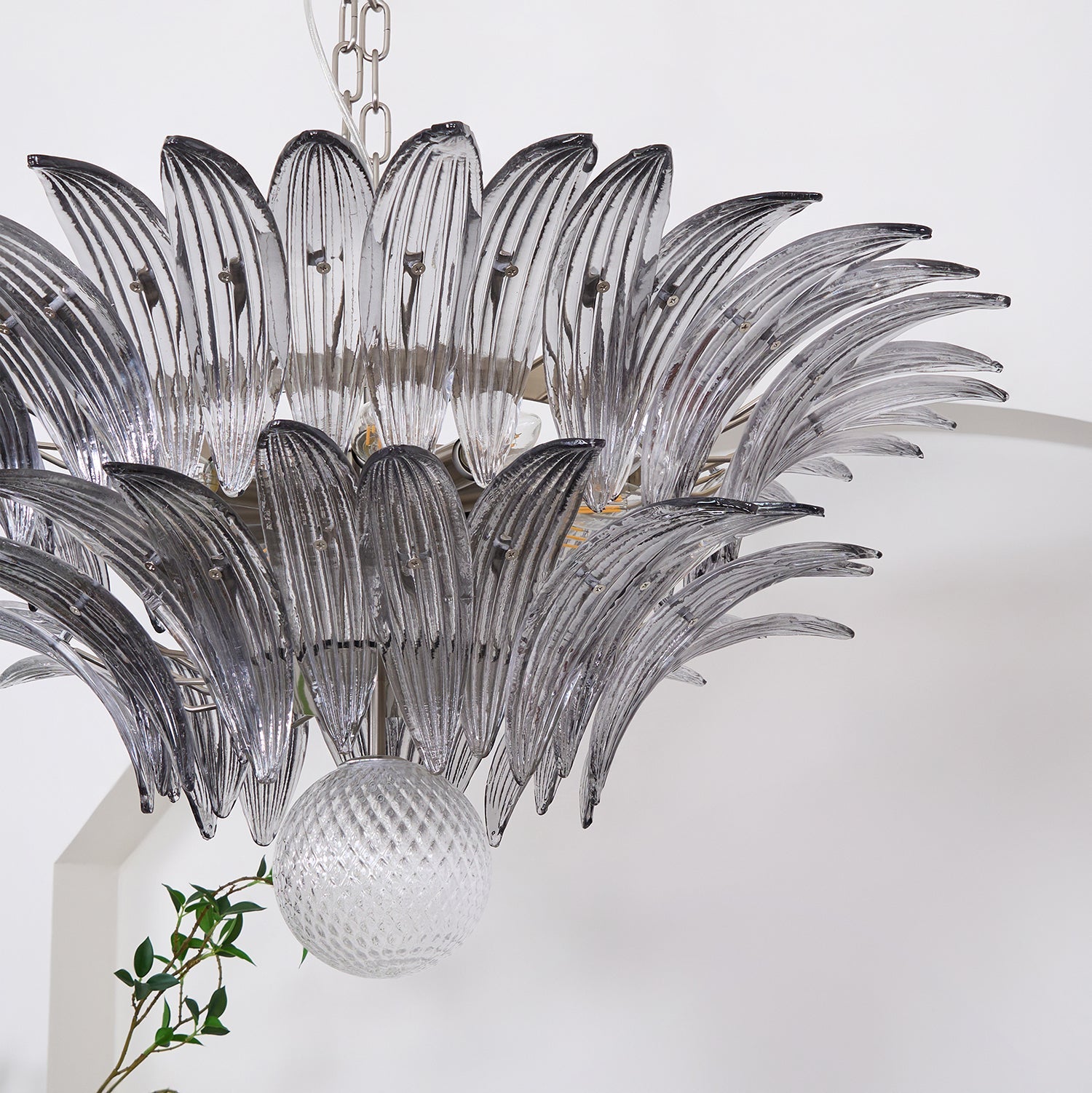 Glass Palmette Transparent Chandelier