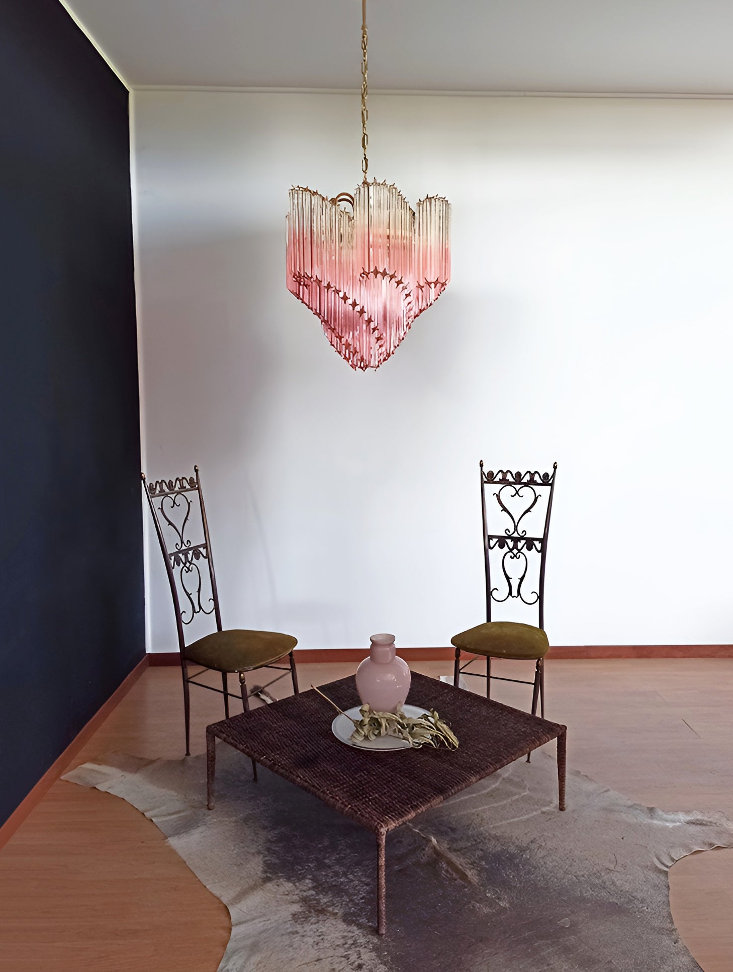 Glass Pink Prism Chandelier