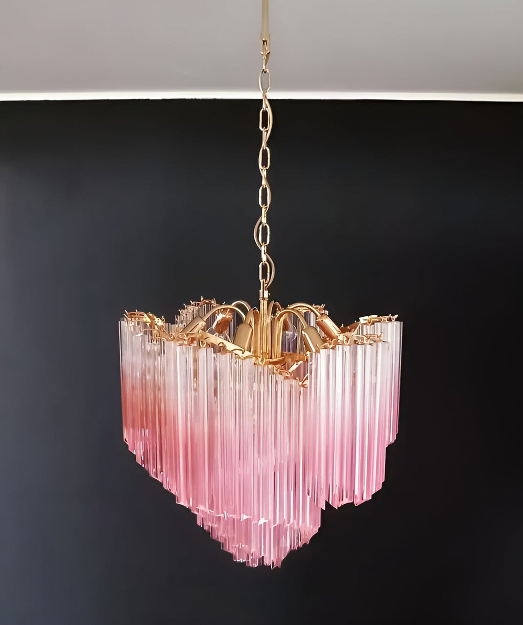 Glass Pink Prism Chandelier