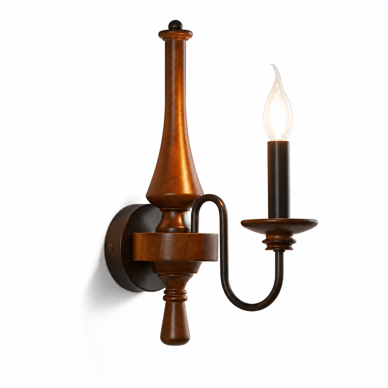 Newel Turned Wood Candle Sconce