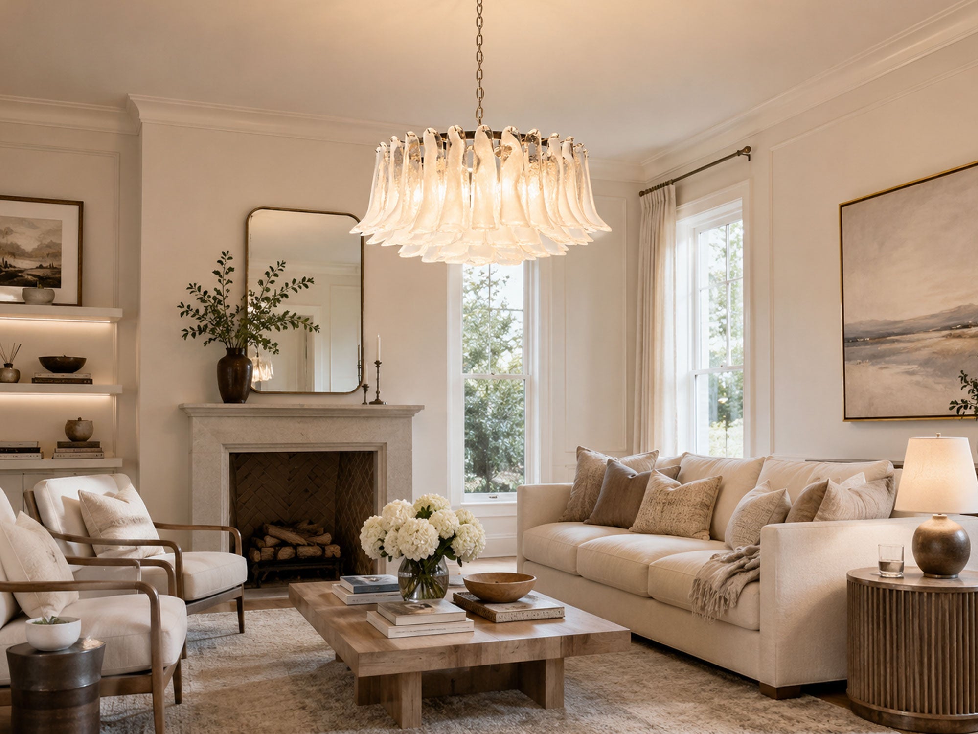 Petals White Glass Chandelier