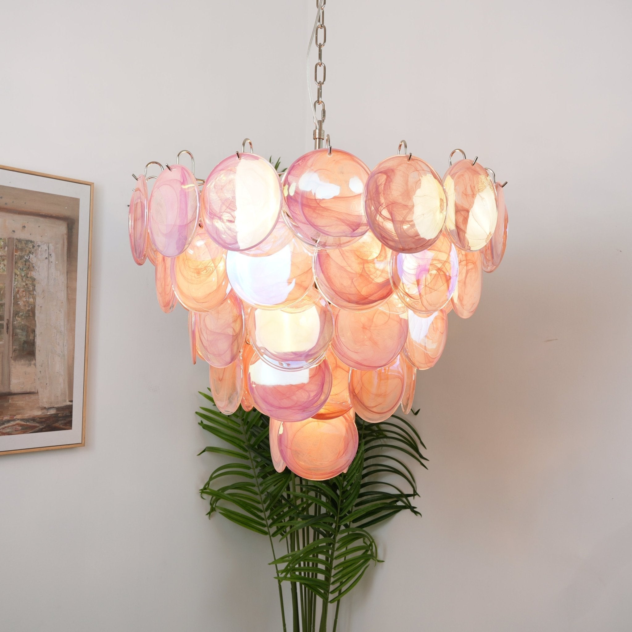 Pink Glass Disc Chandelier