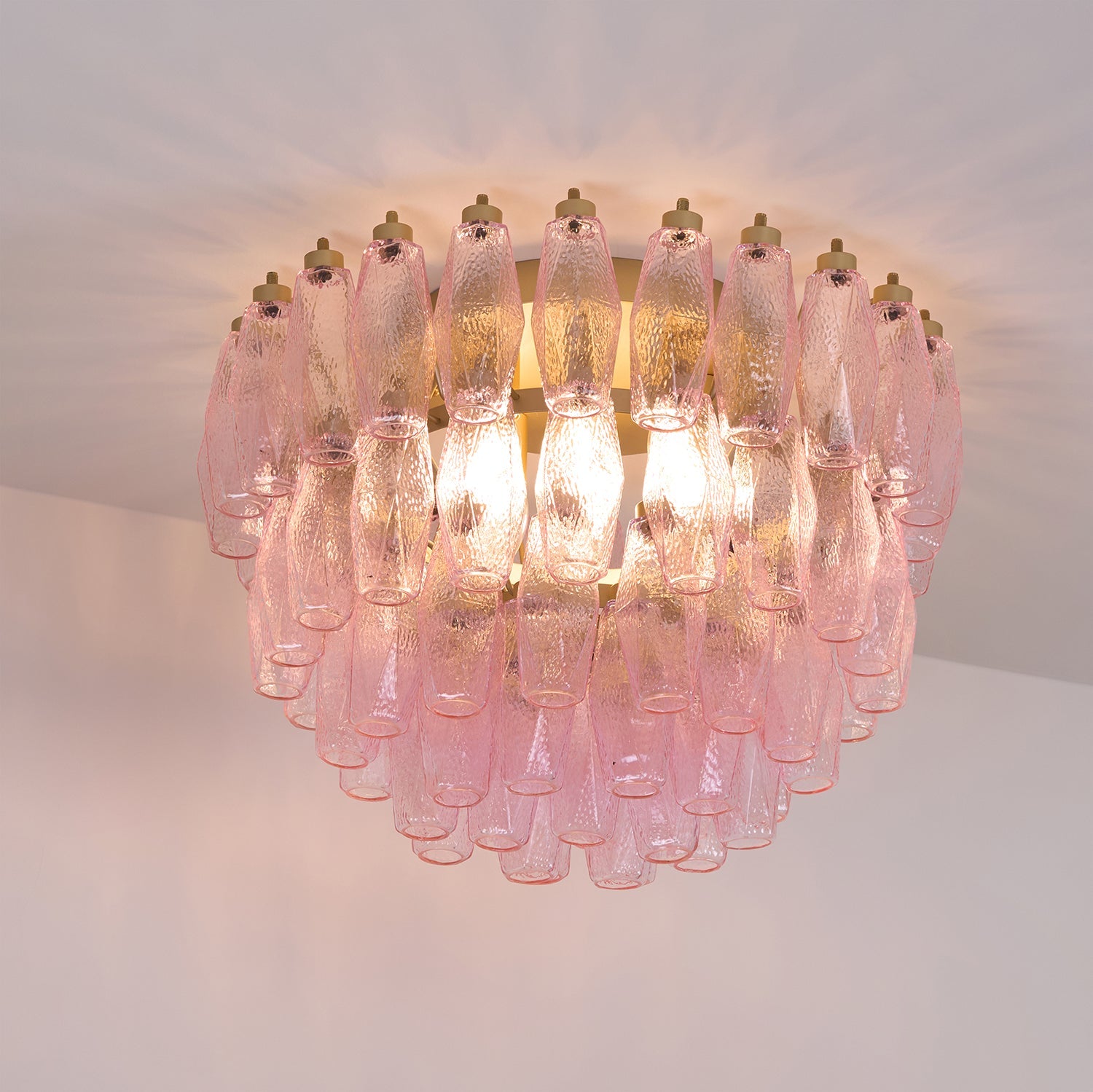 Poliedri Glass Pink Ceiling Light