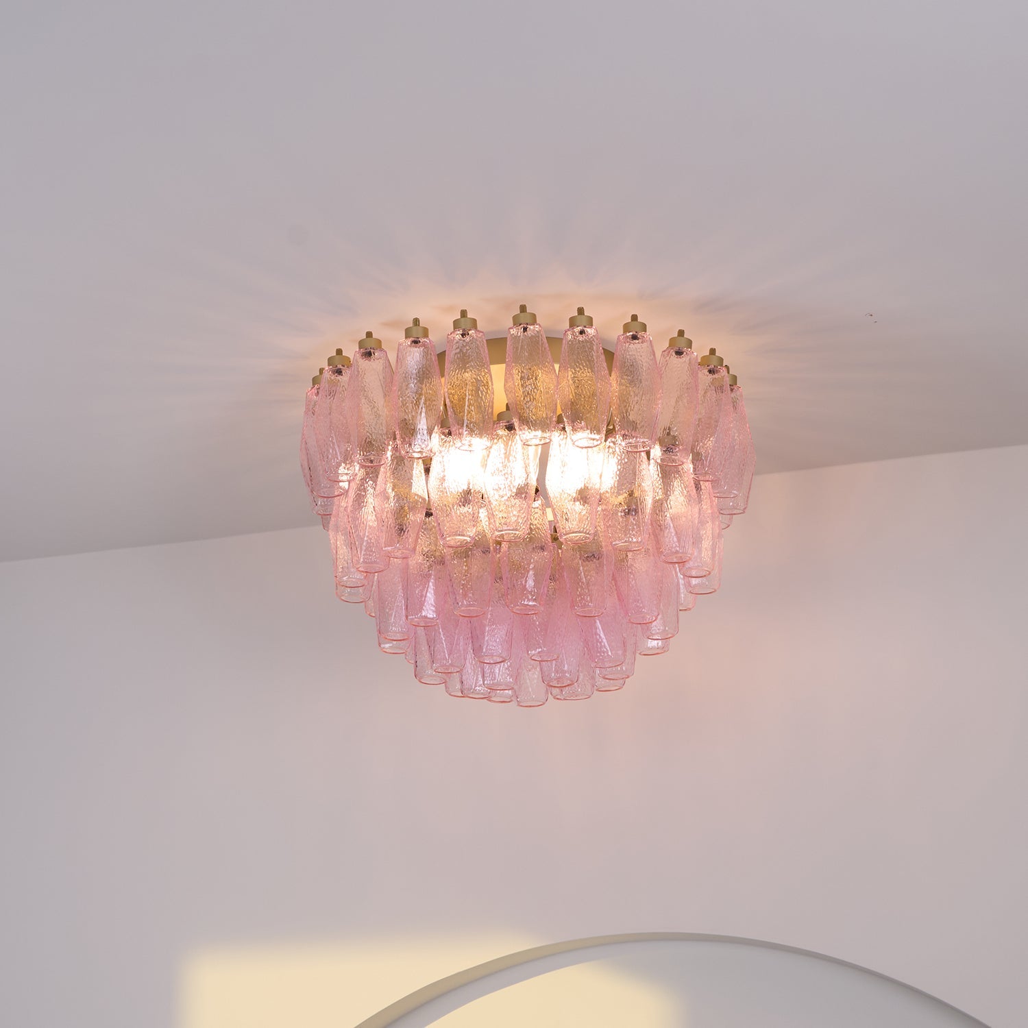 Poliedri Glass Pink Ceiling Light