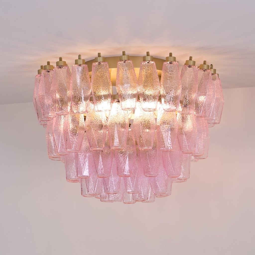 Poliedri Glass Pink Ceiling Light