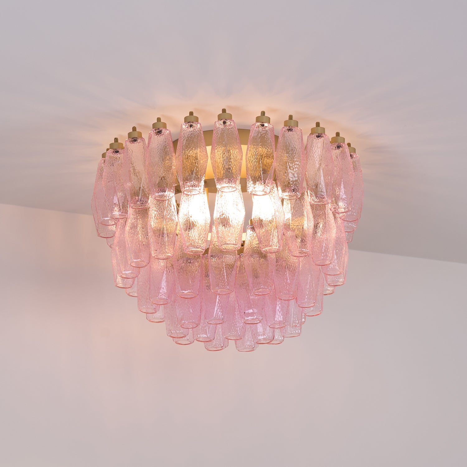 Poliedri Glass Pink Ceiling Light