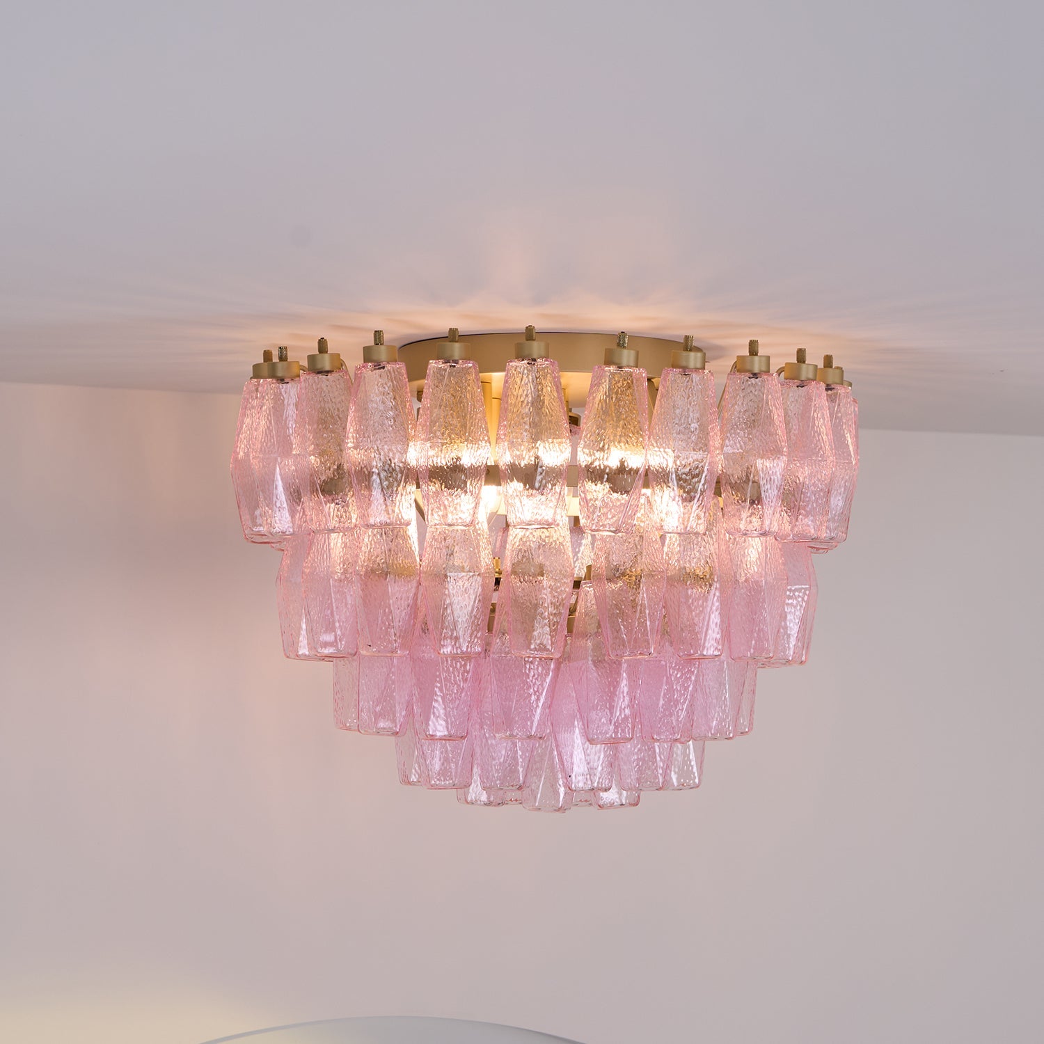 Poliedri Glass Pink Ceiling Light