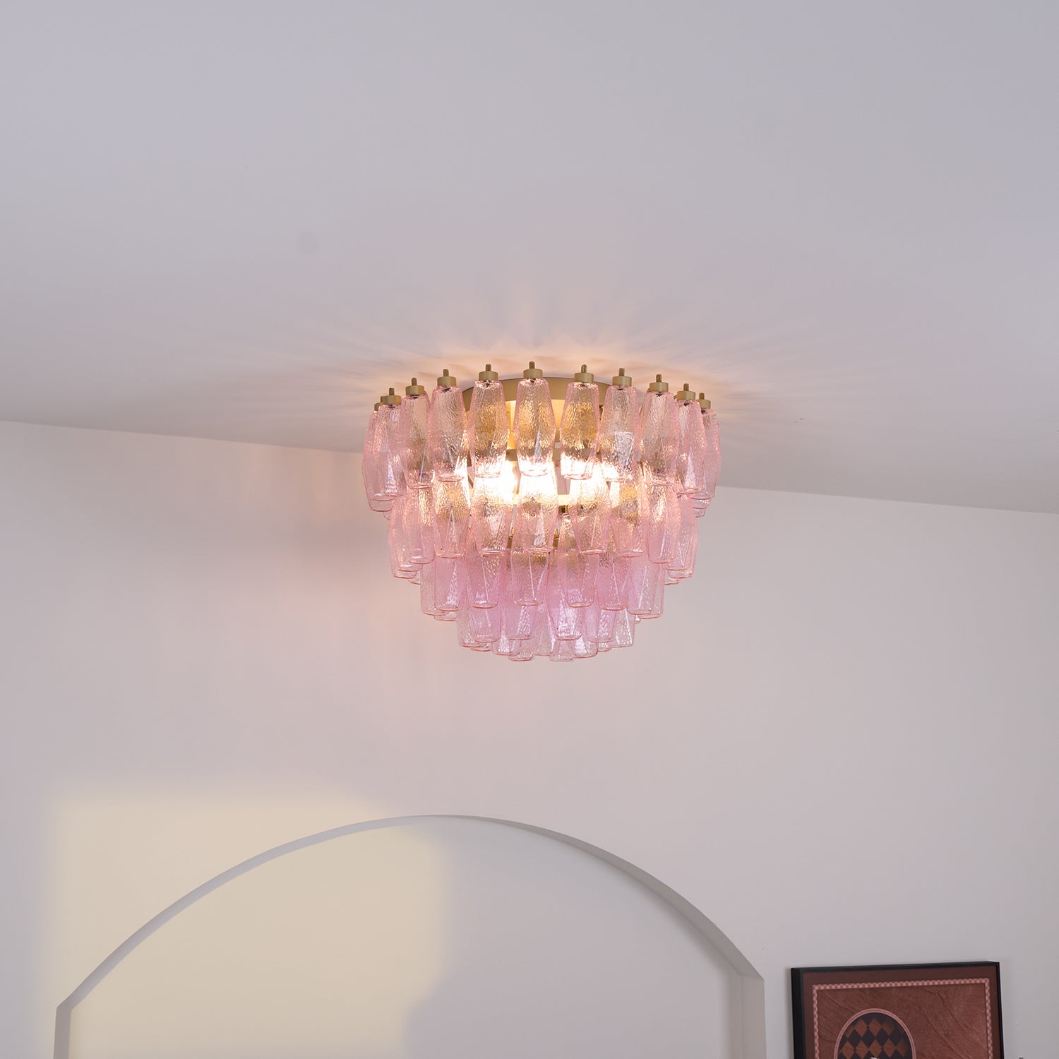 Poliedri Glass Pink Ceiling Light