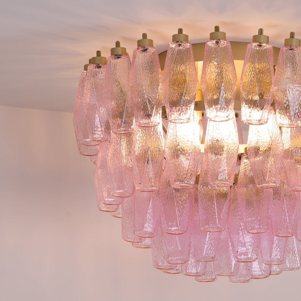 Poliedri Glass Pink Ceiling Light
