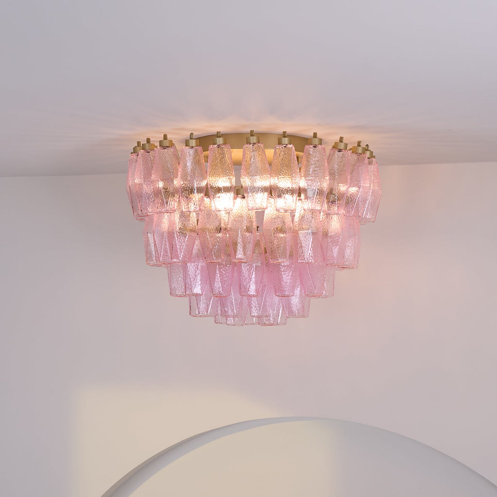 Poliedri Glass Pink Ceiling Light