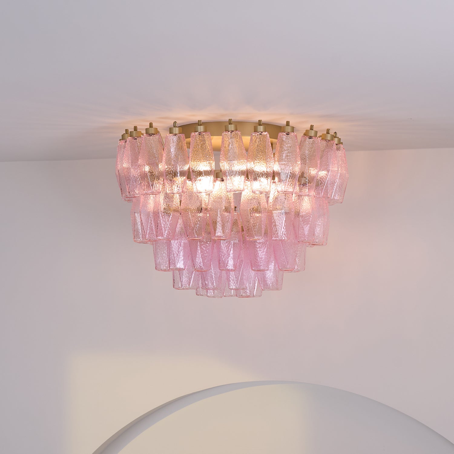 Poliedri Glass Pink Ceiling Light