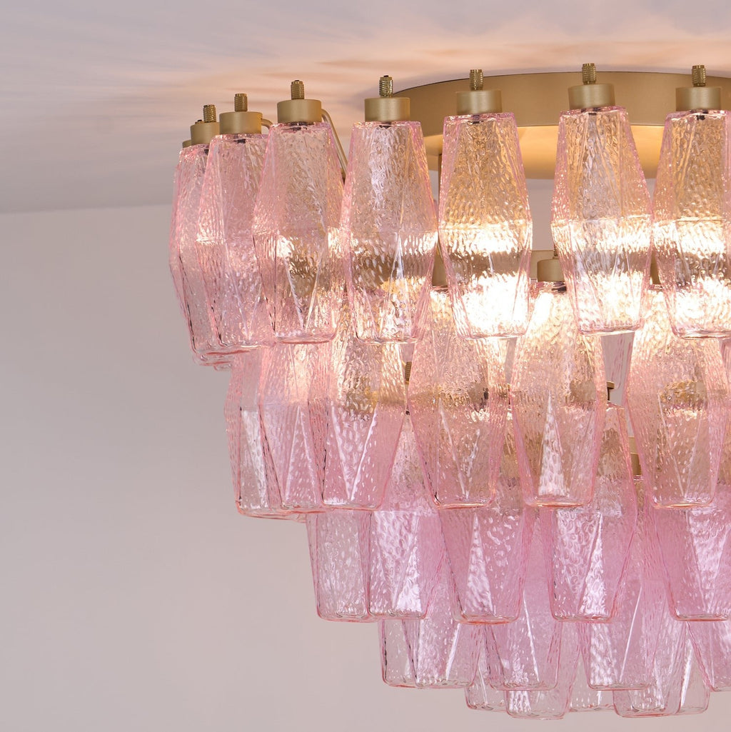Poliedri Glass Pink Ceiling Light