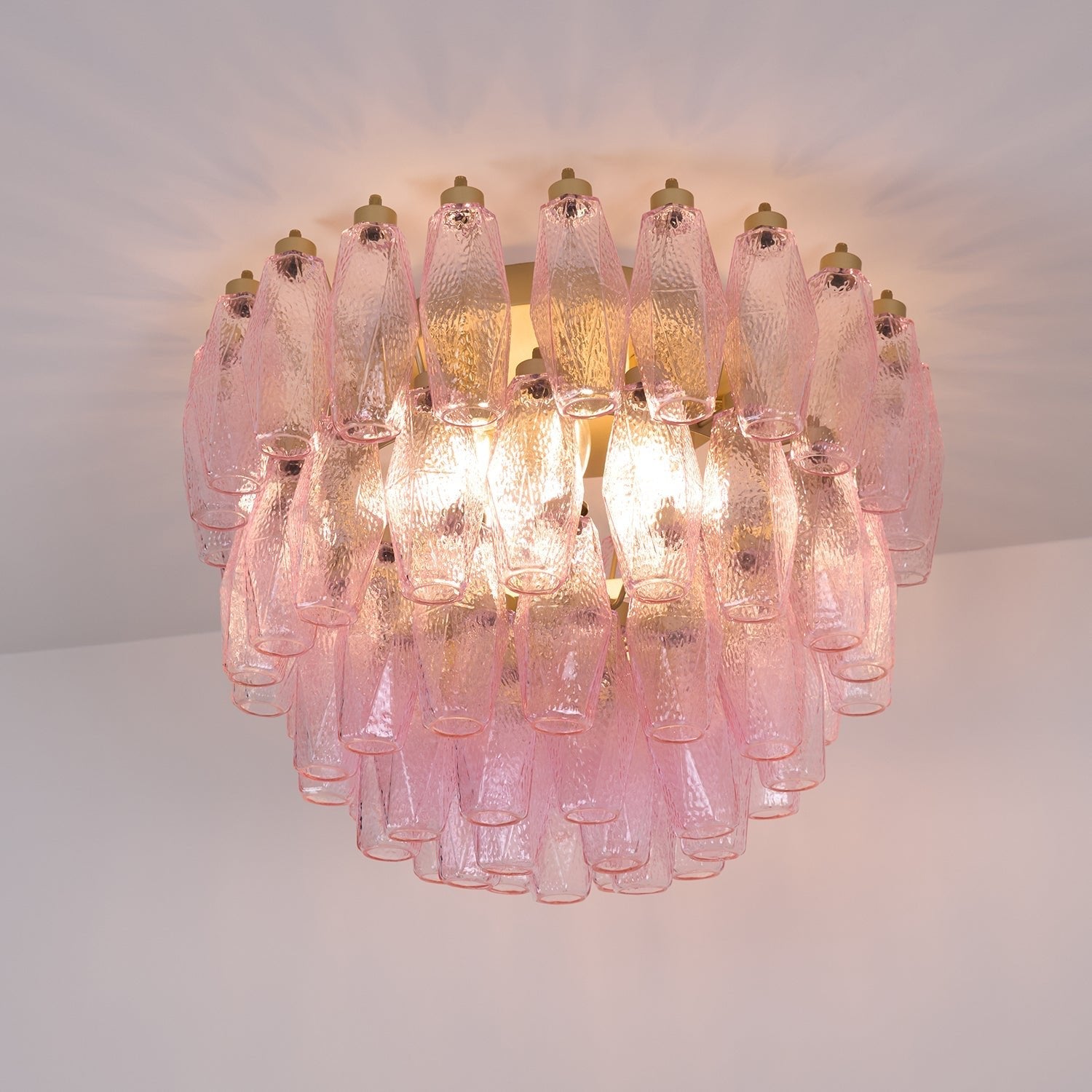 Poliedri Glass Pink Ceiling Light