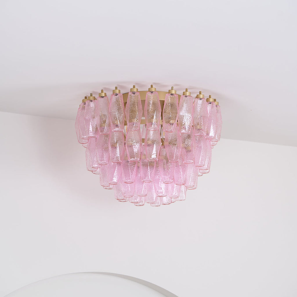 Poliedri Glass Pink Ceiling Light