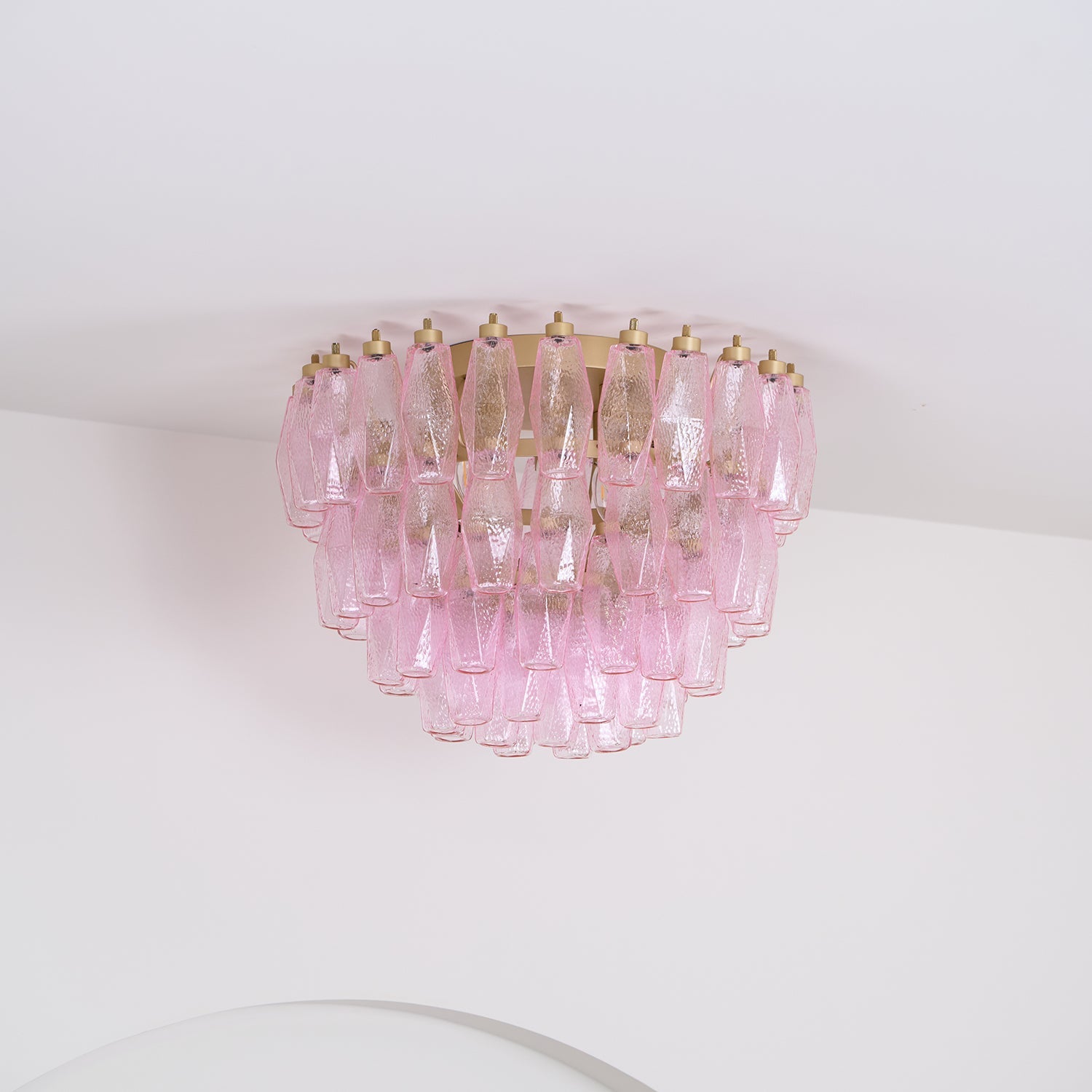 Poliedri Glass Pink Ceiling Light