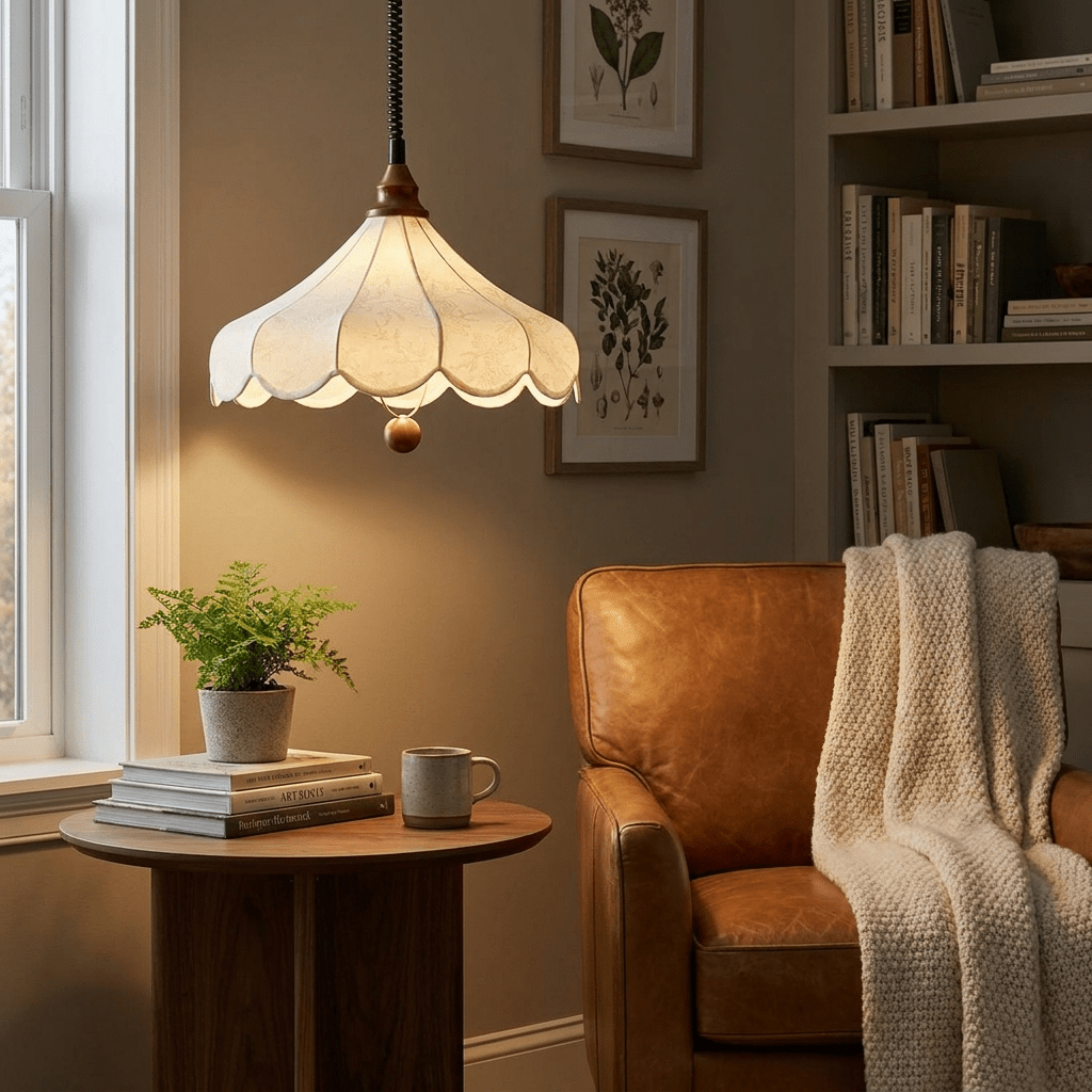Printed Fabric Petal Pendant Lamp
