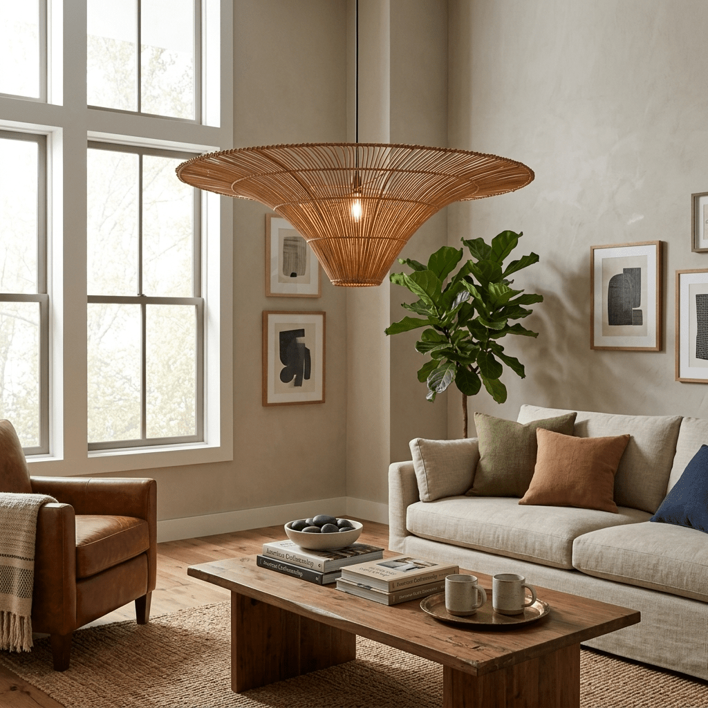 Rattan Coolie Hat Pendant Lamp