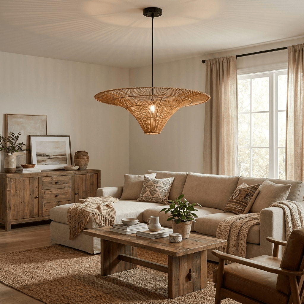 Rattan Coolie Hat Pendant Lamp