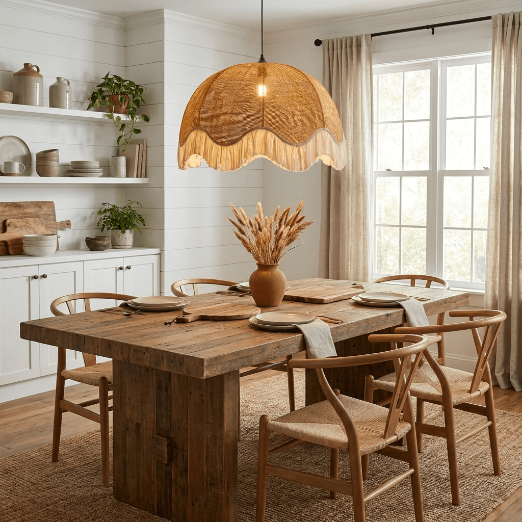 Rattan Dome Fringe Pendant Lamp