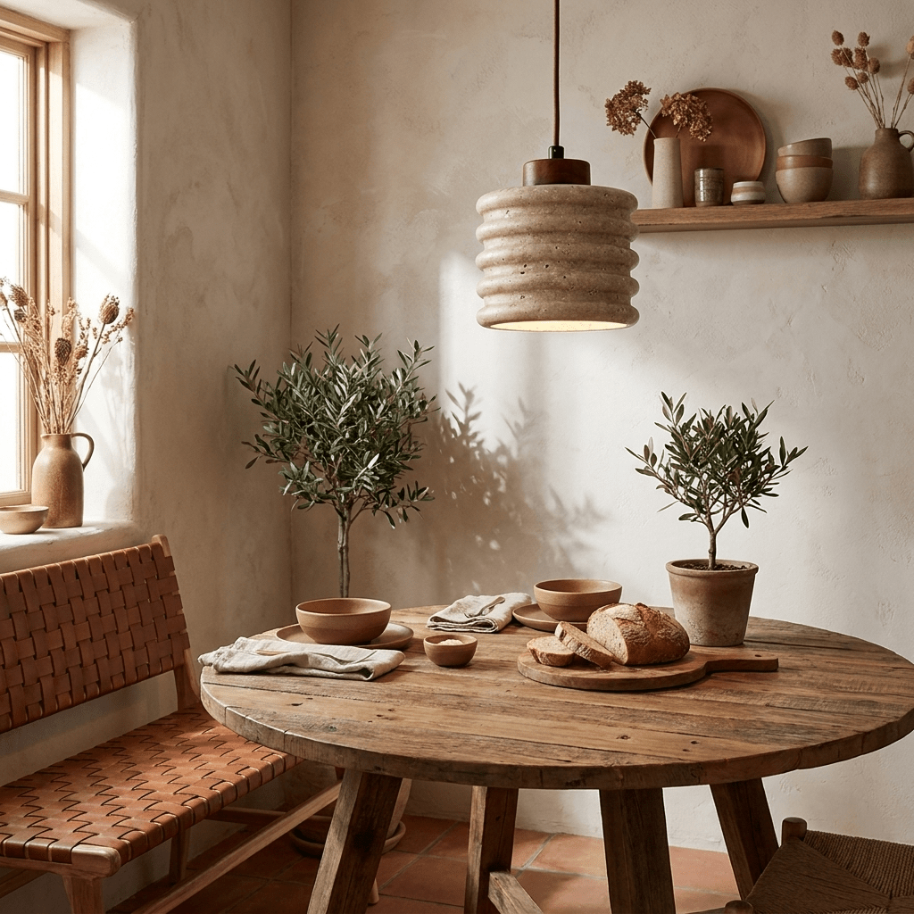 Ribbed Travertine Pendant Light