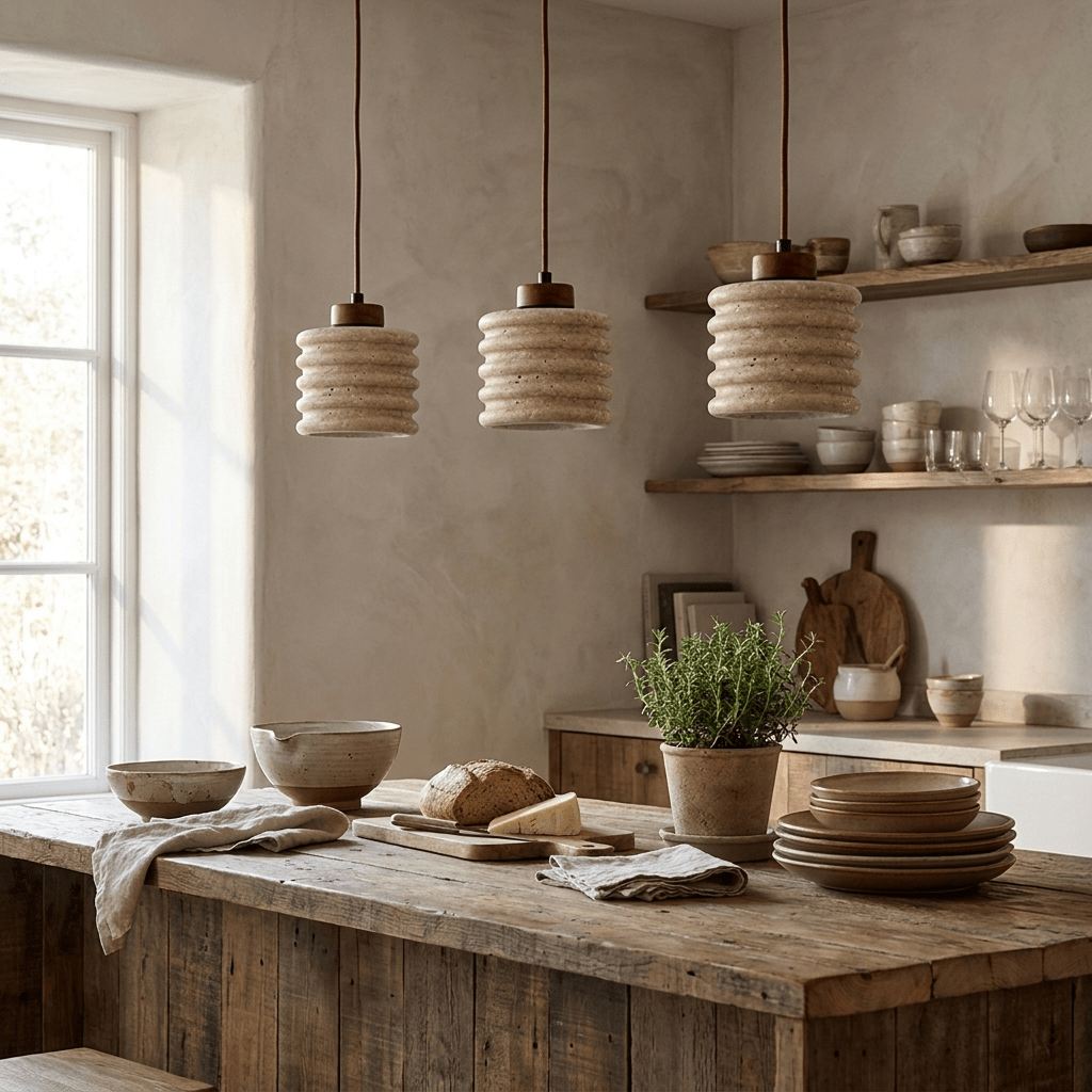 Ribbed Travertine Pendant Light