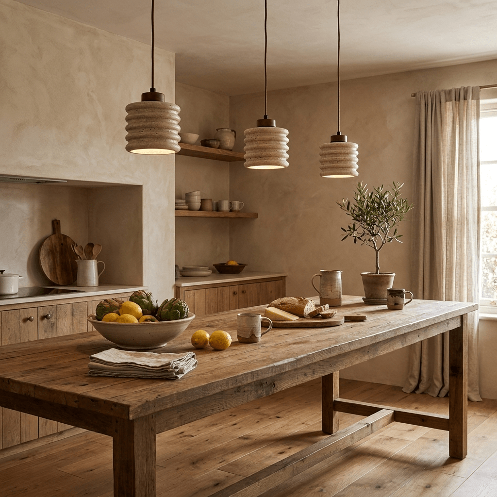 Ribbed Travertine Pendant Light