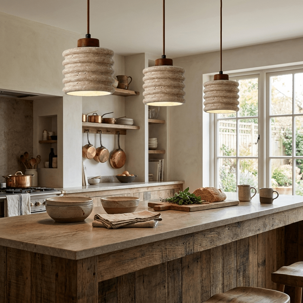 Ribbed Travertine Pendant Light