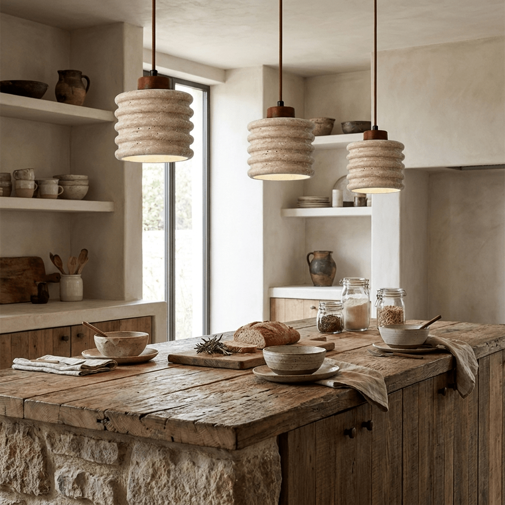 Ribbed Travertine Pendant Light