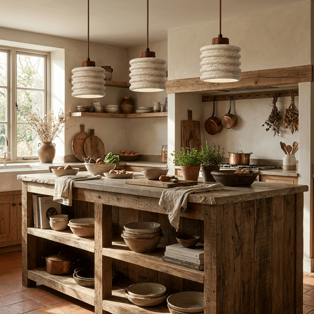 Ribbed Travertine Pendant Light
