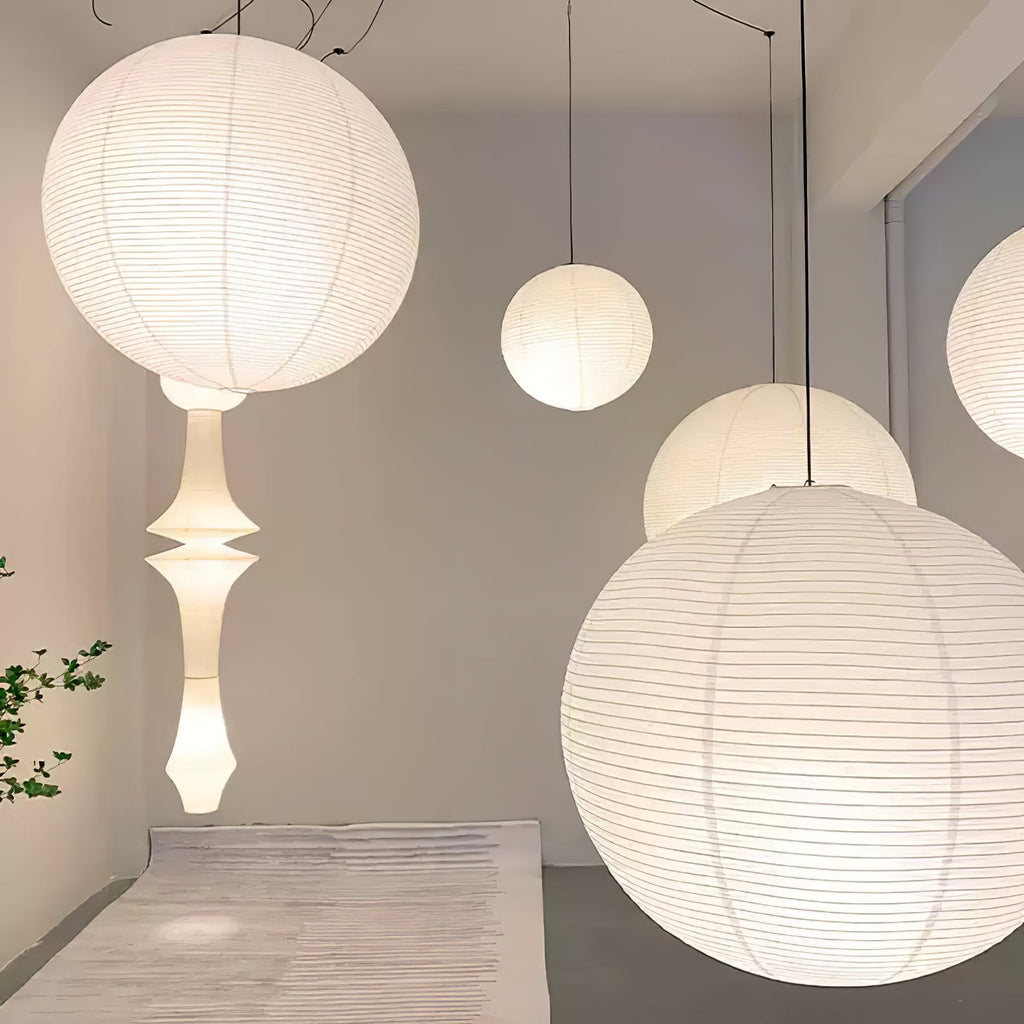 Japanese Paper Pendant Swag Light (black plug wire)