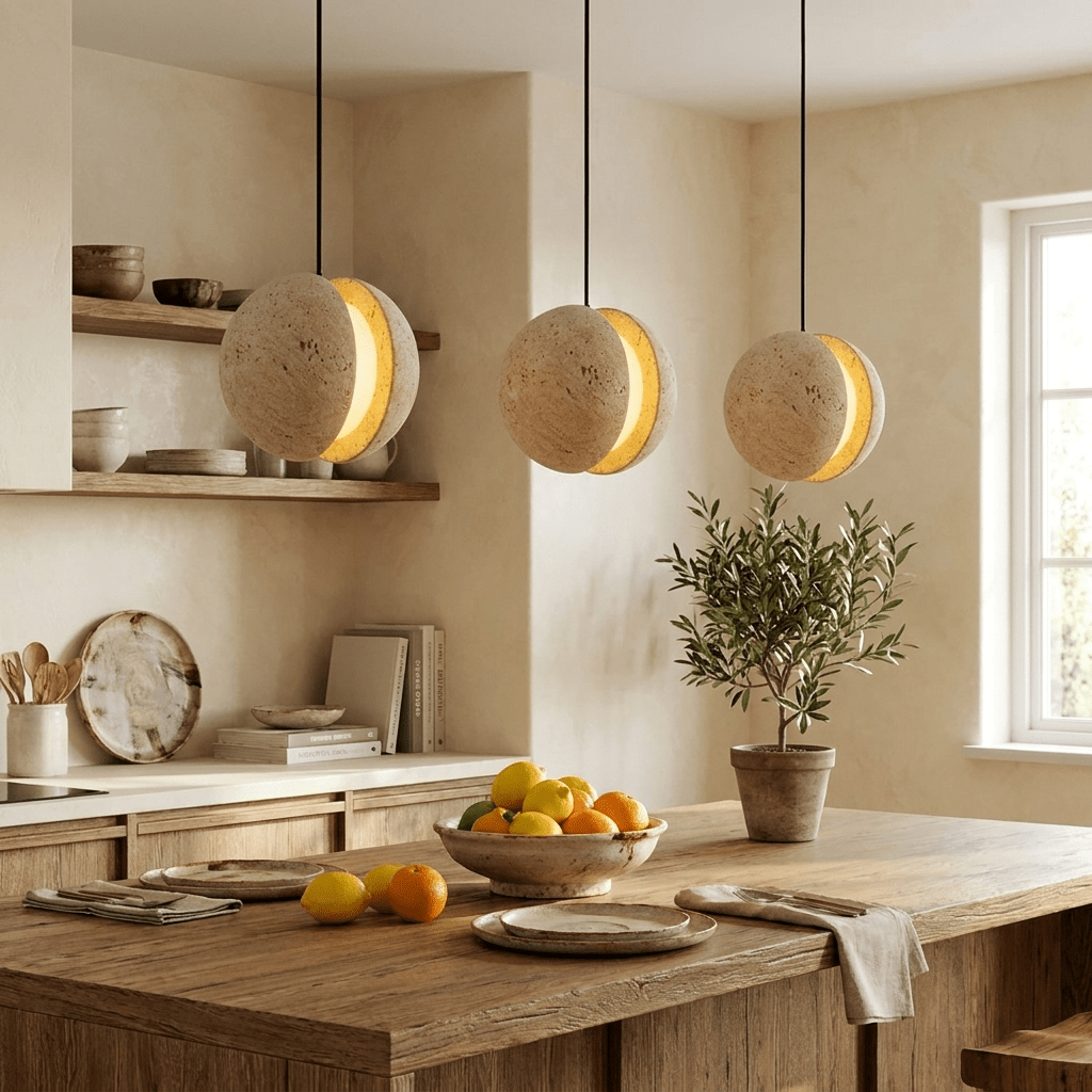 Sliced Travertine Globe Pendant Lamp