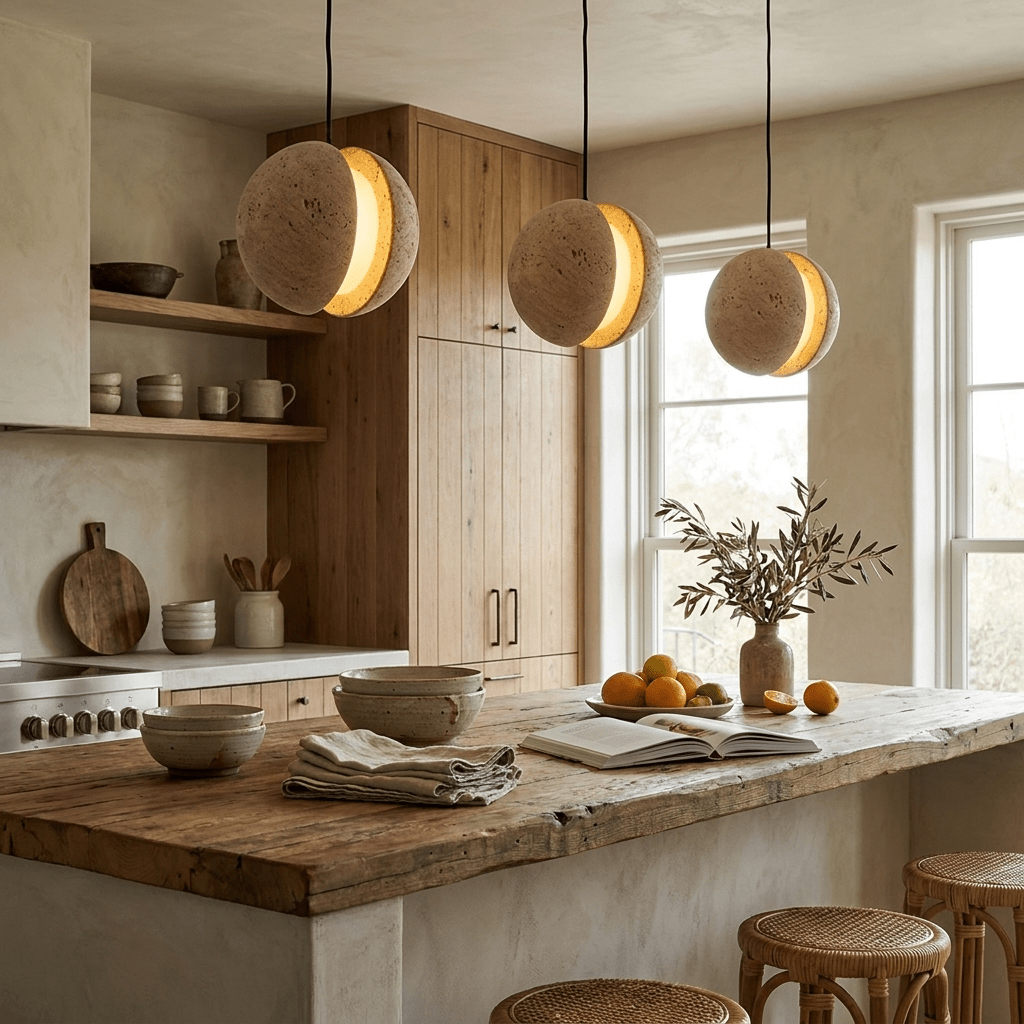 Sliced Travertine Globe Pendant Lamp