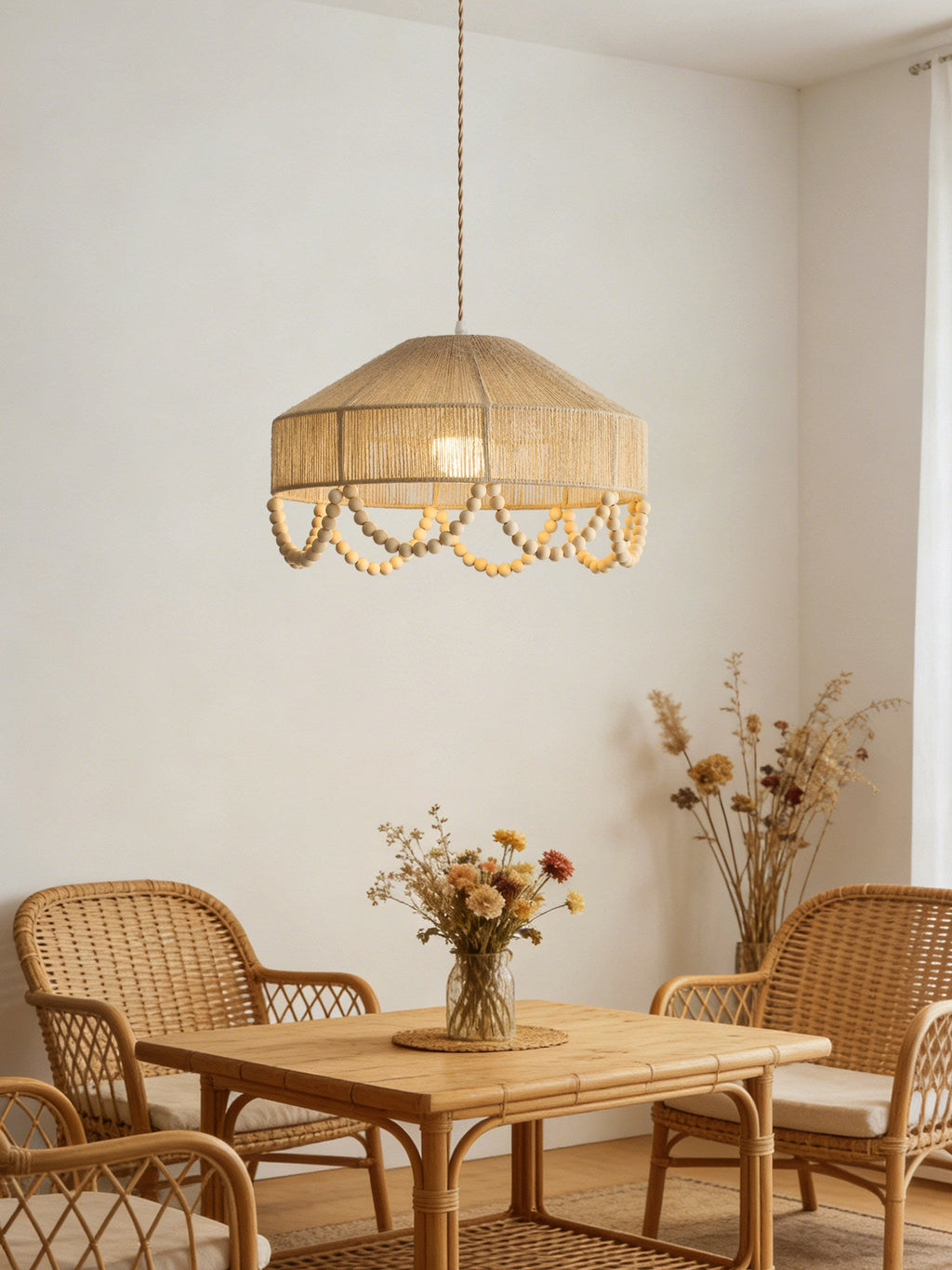Sora Hemp Rope Wood Pendant Light