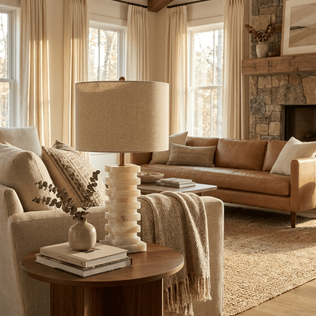 Stacked Alabaster Table Lamp