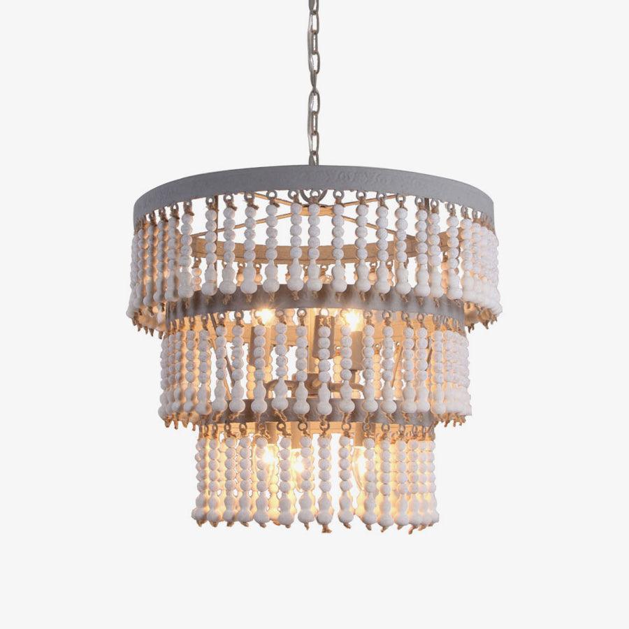 Three Tiered Wood Beaded Chandelier