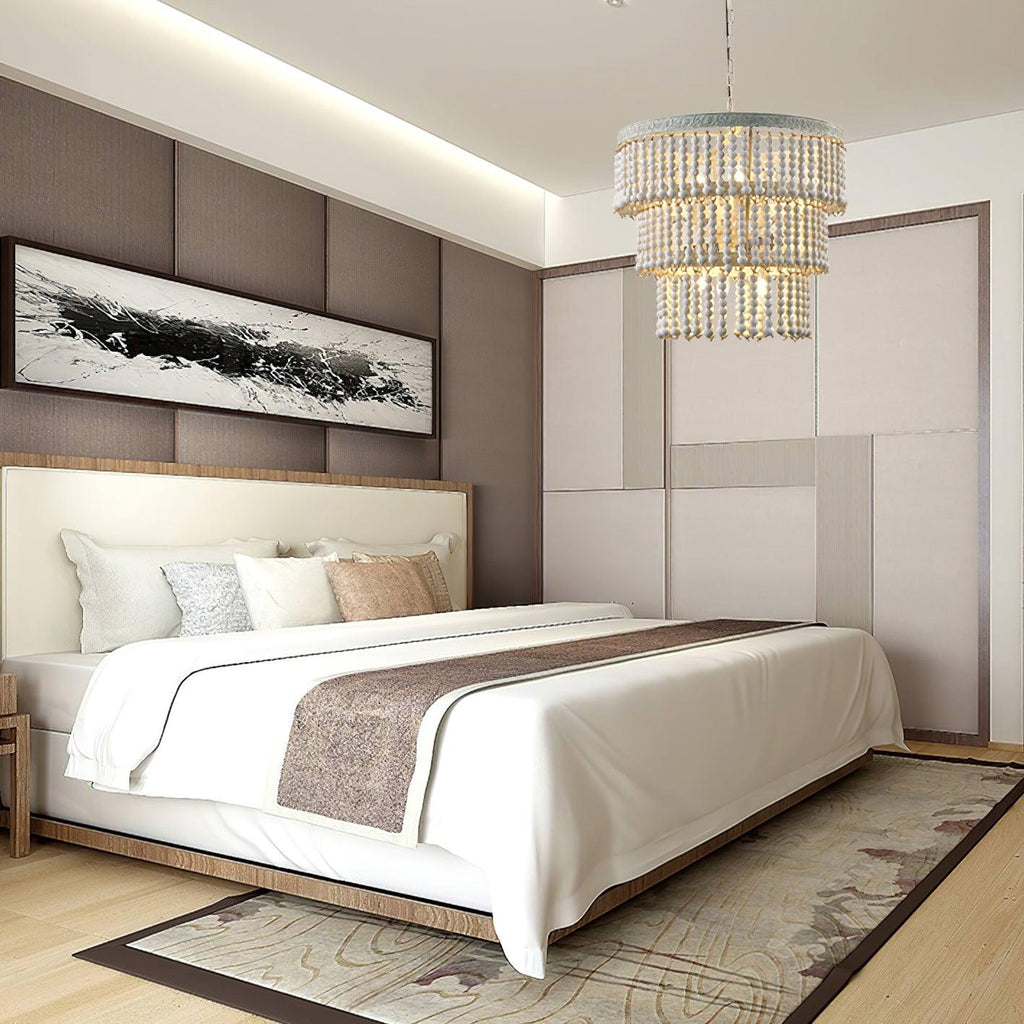 Three Tiered Wood Beaded Chandelier