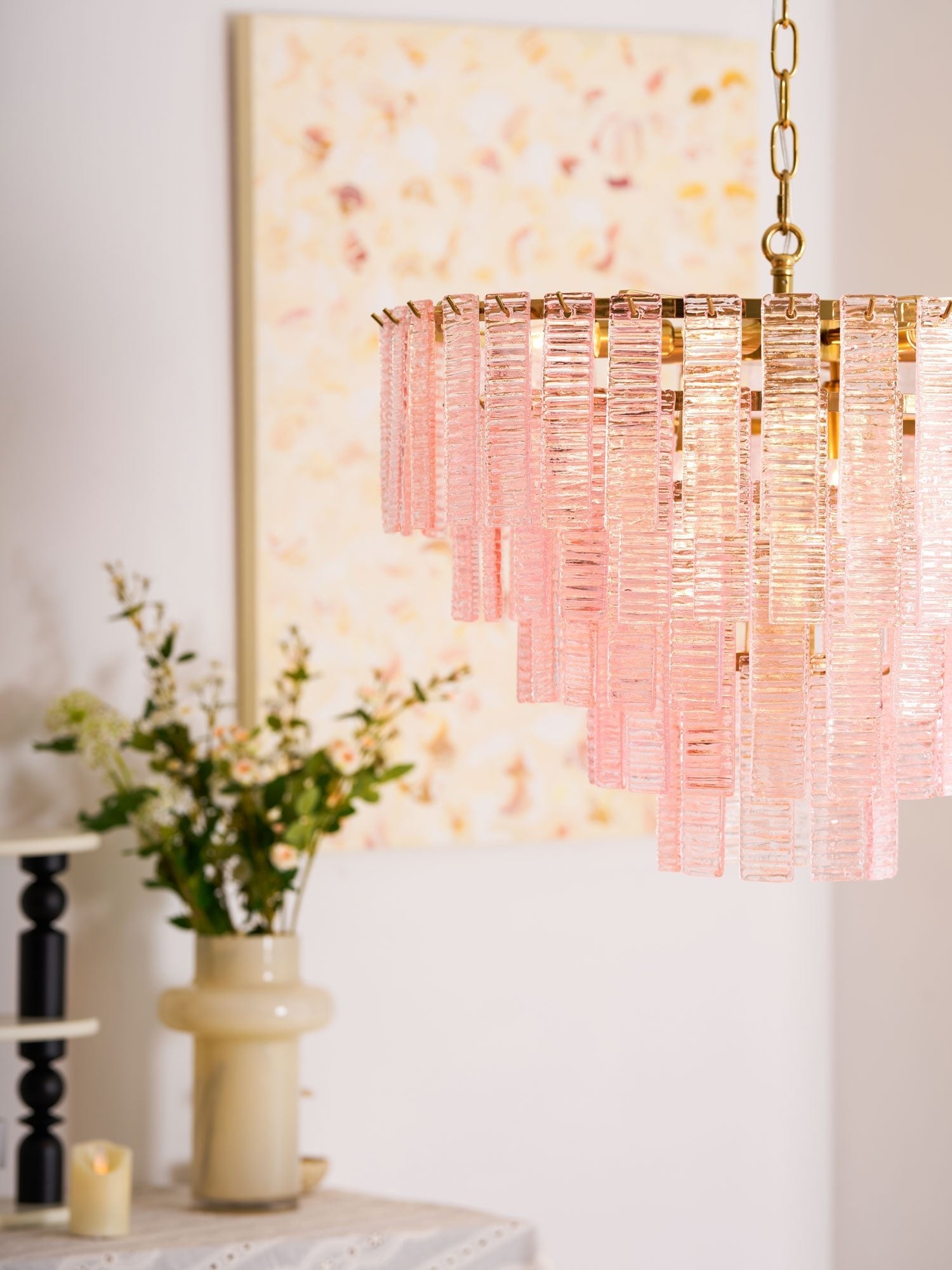 Opalora Pink Glass Chandelier