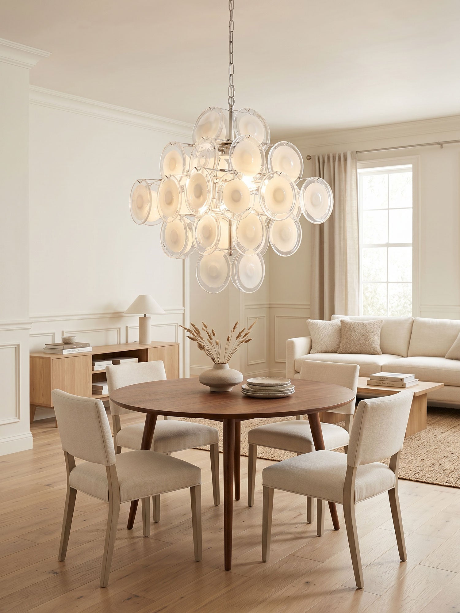 Disc White Glass Chandelier