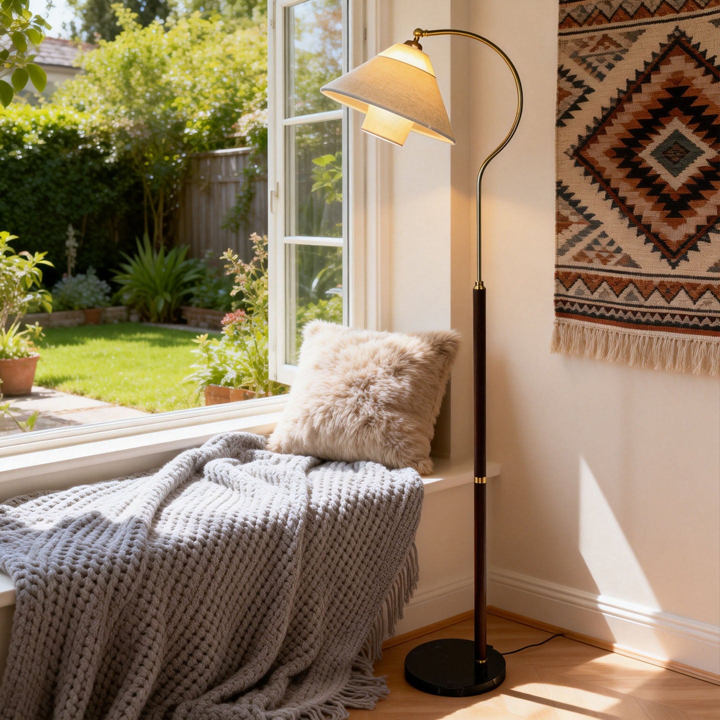 Walnut Gooseneck Floor Lamp