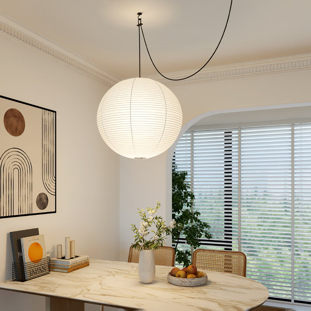 Japanese Paper Pendant Swag Light (black plug wire)