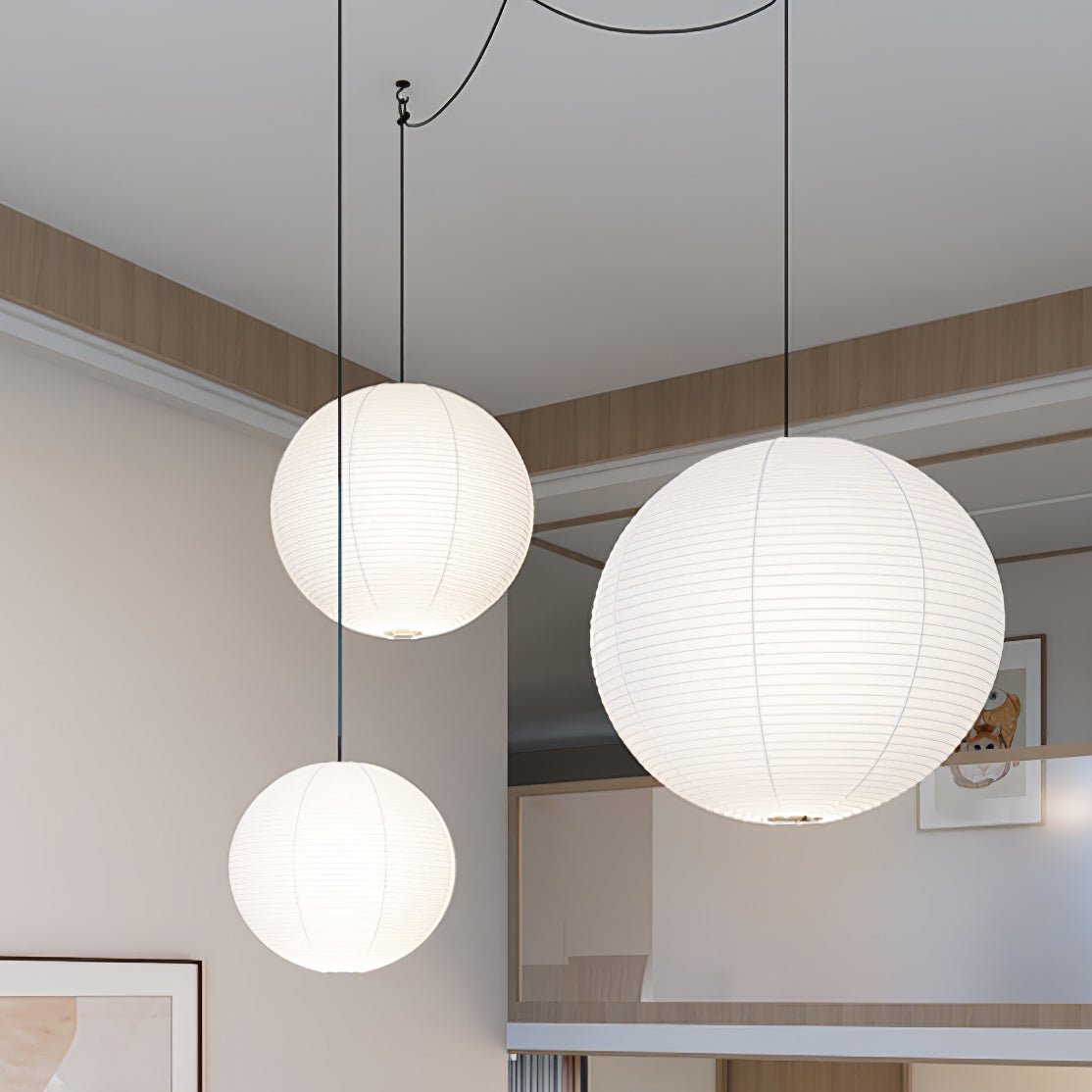 Japanese Paper Pendant Swag Light (black plug wire)