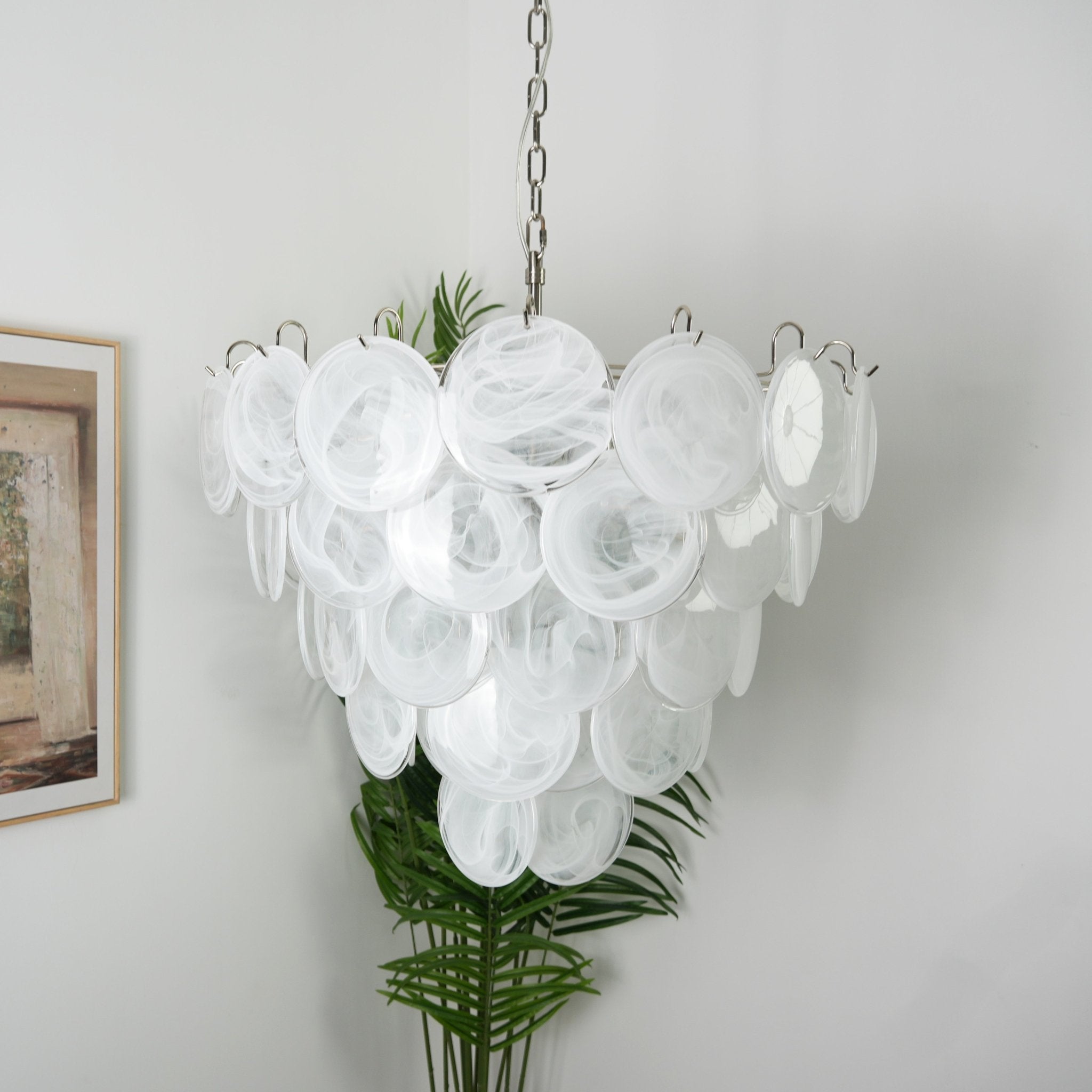 White Glass Disc Chandelier