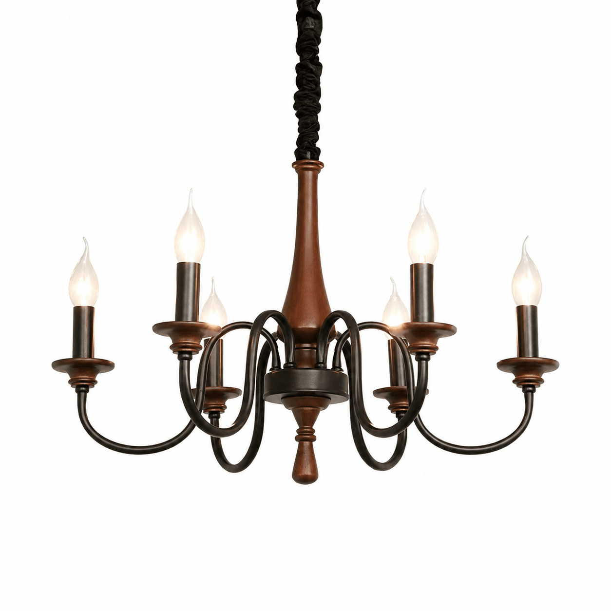 Wood Iron Candle Chandelier