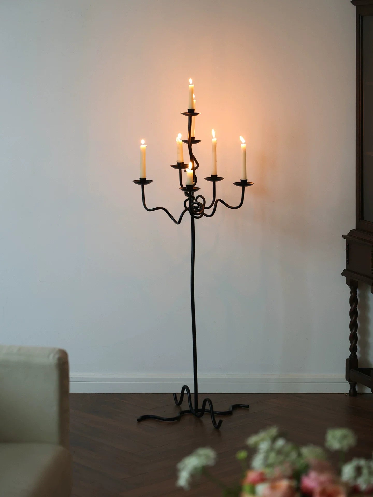 Hand Forged Iron Floor Candelabra