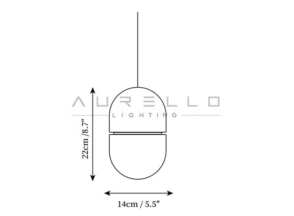 YUM Alabaster Pendant Light — single head size diagram