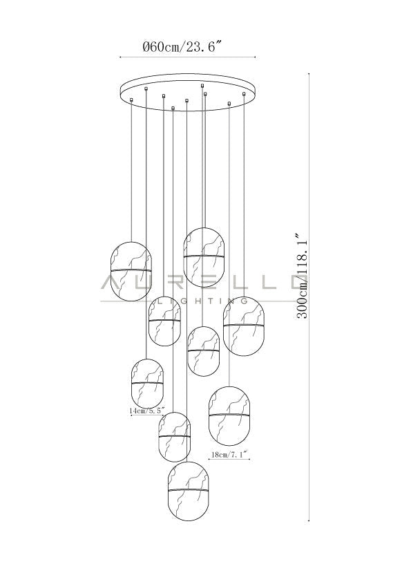 YUM Alabaster Pendant Light — 9 heads size diagram